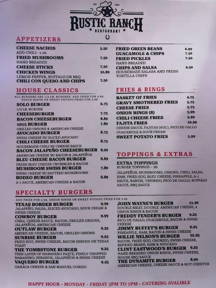 RUSTIC RANCH RESTAURANT Menu image 4